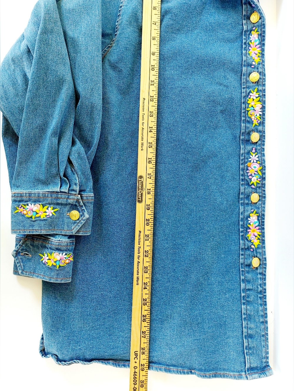 Maypole Spring Floral Embroidered Denim/Chambray Shirt 3X Bob Mackie May Day - Picture 7 of 7